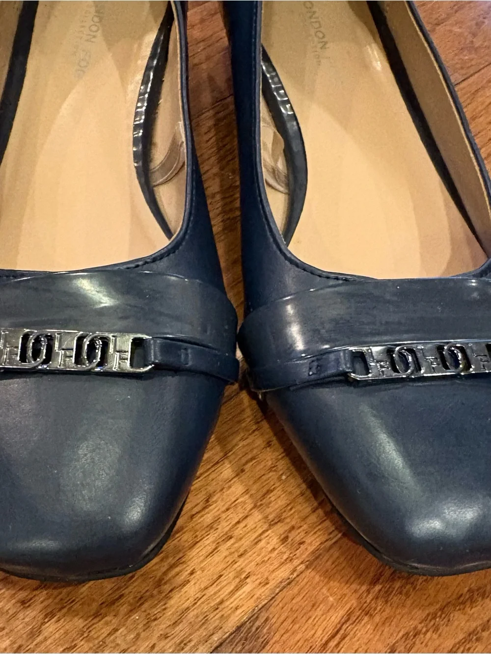London Fog Navy Square-Toe Loafers with Metal Accent
